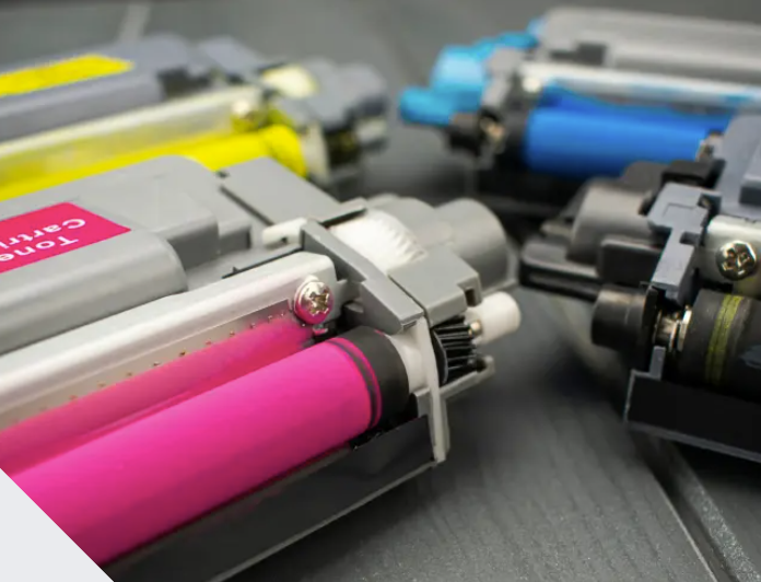 Color toner cartridges prepared for professional printer service and maintenance